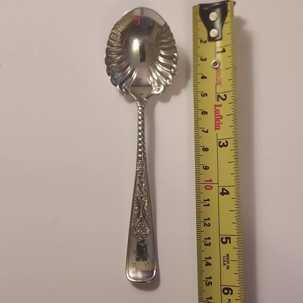 Rogers and Hamilton Antique Silver plate Sugar Spoon Scalloped Edge 6 inch